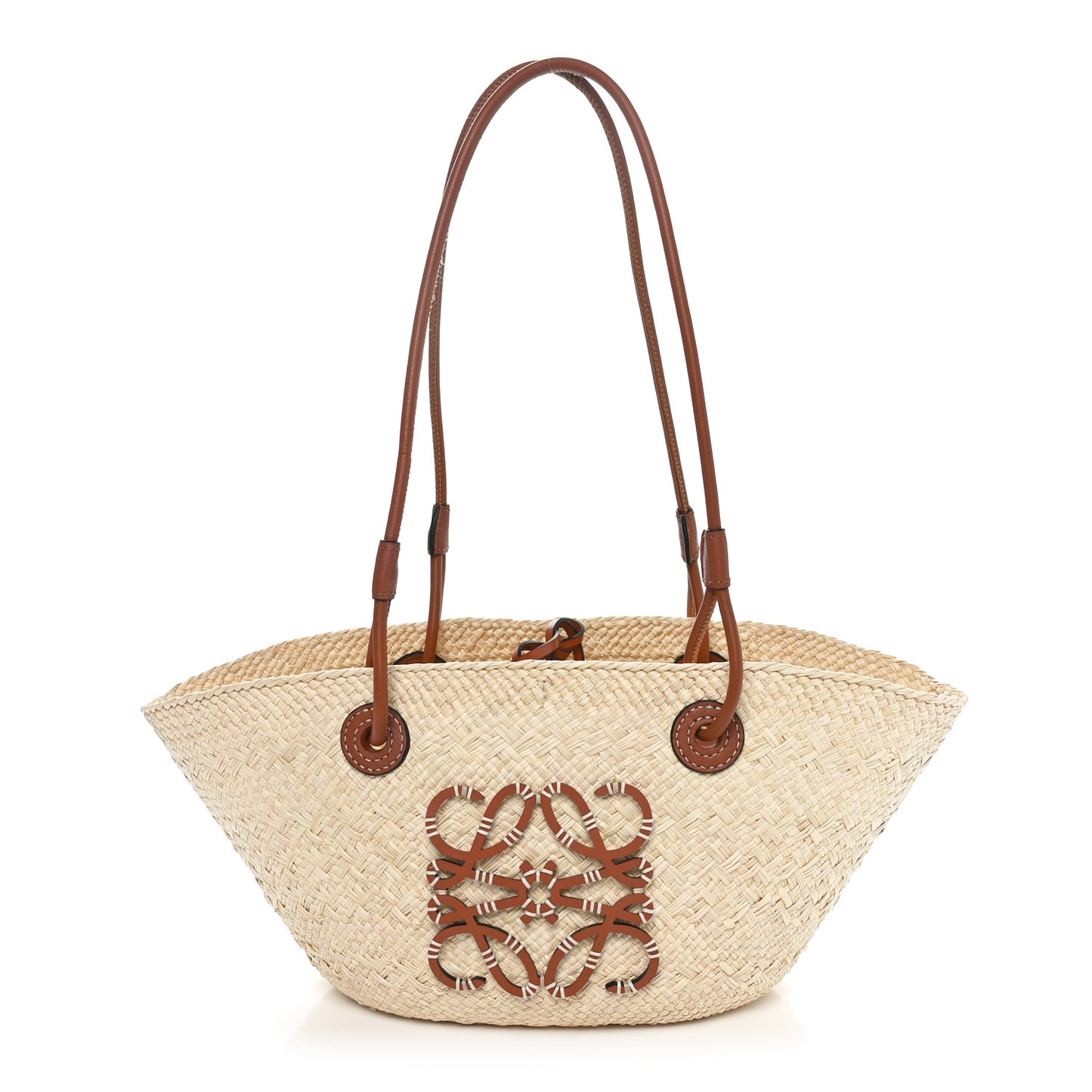 Calfskin Raffia Paulas Ibiza Small Anagram Basket Tote Bag Natural Tan