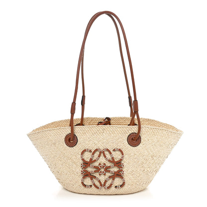 Loewe Calfskin Raffia Paulas Ibiza Small Anagram Basket Tote Bag Natural Tan 1 of 9