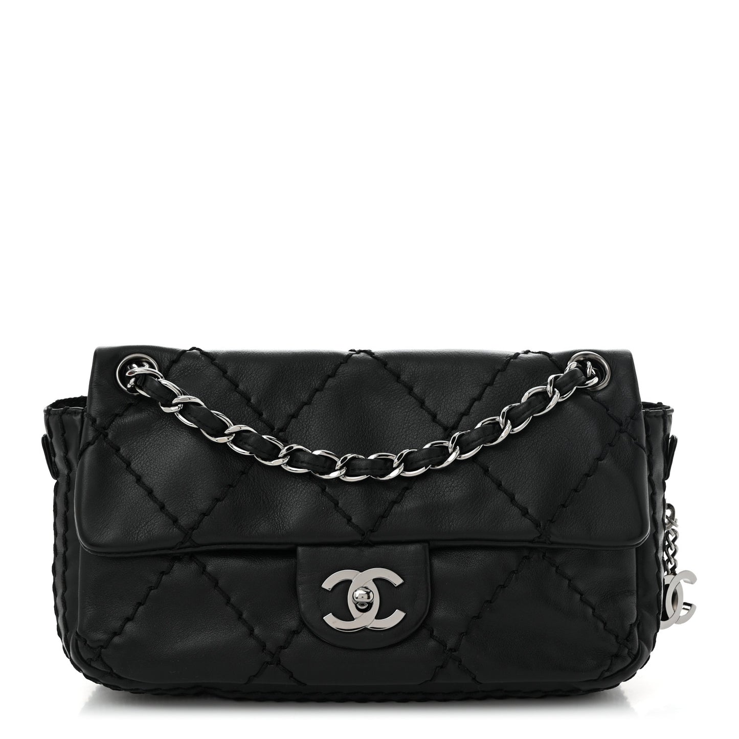 Calfskin Stitched Expandable Flap Black