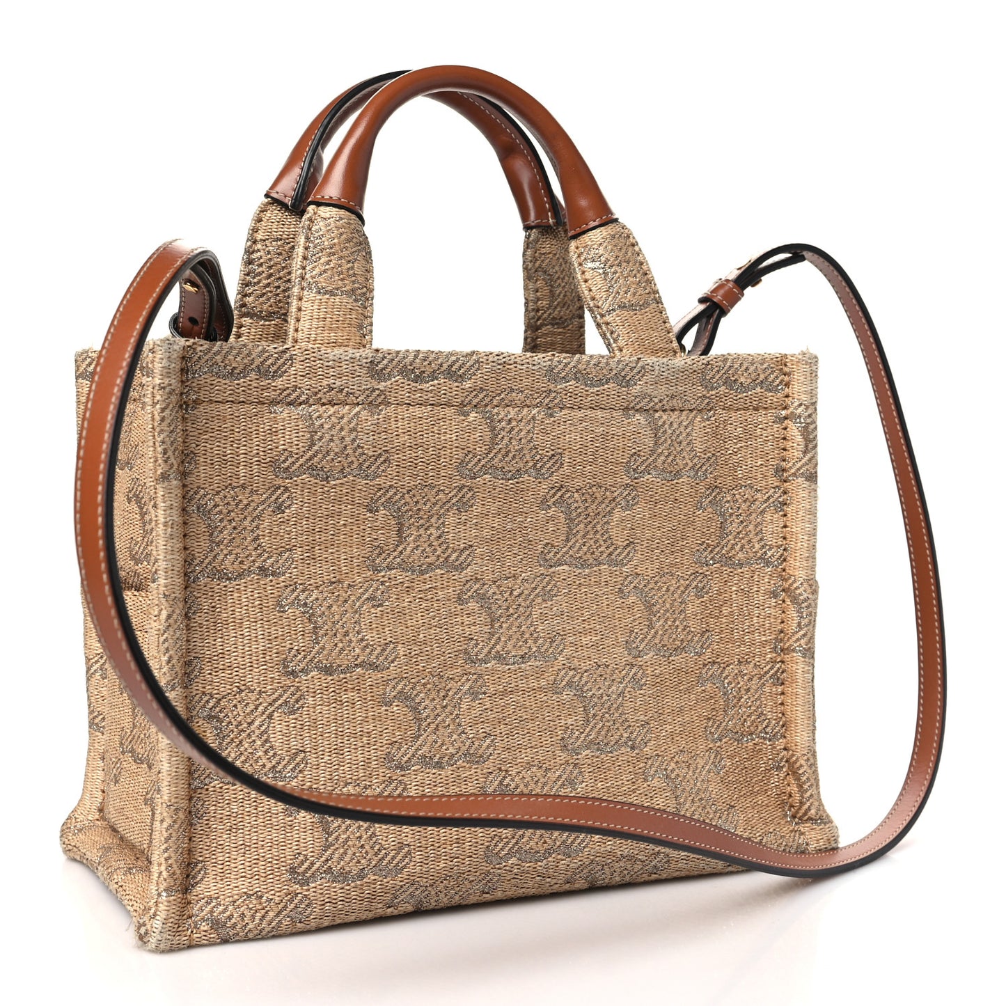 Raffia Effect Calfskin Triomphe Jacquard Cabas Thais Natural Silver