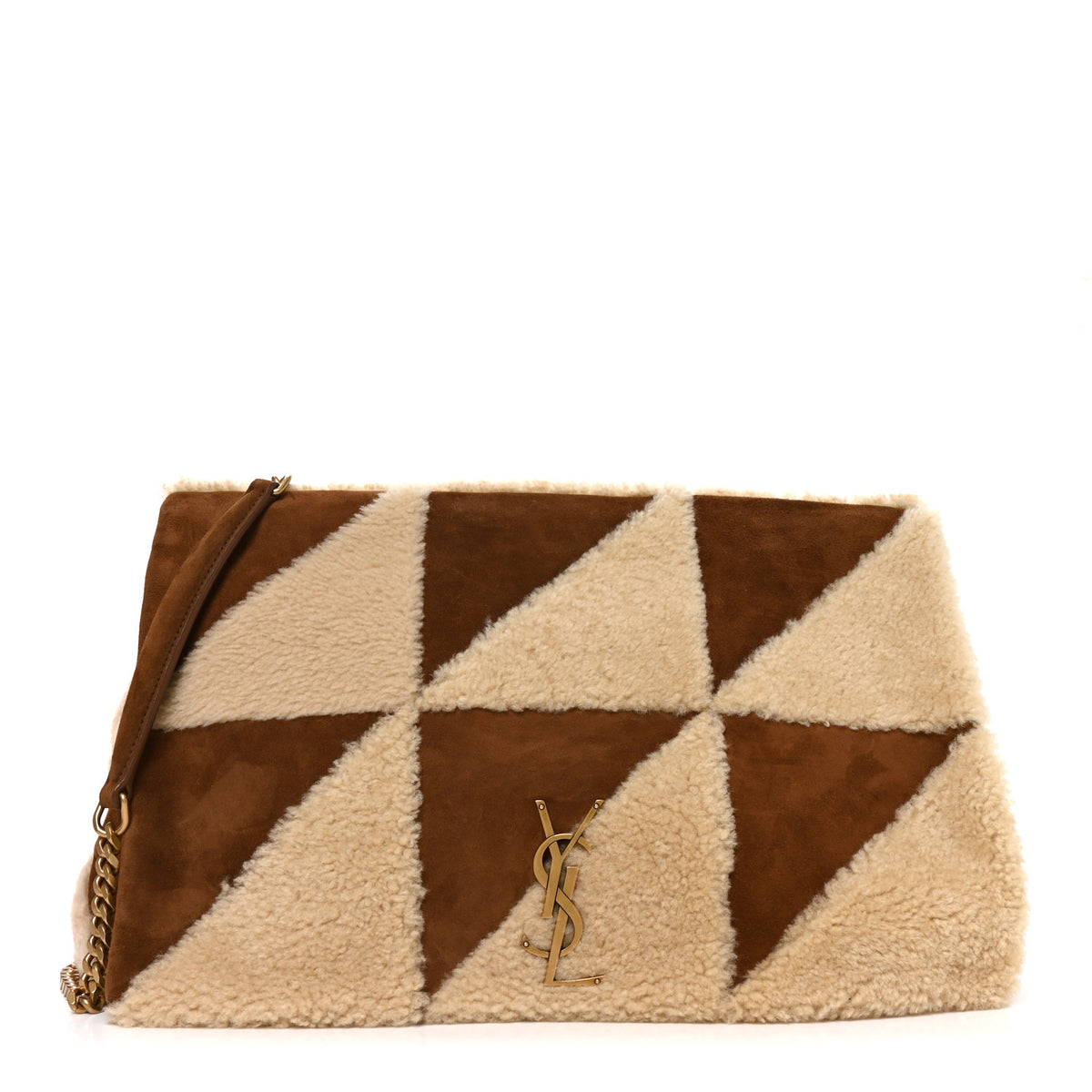 Saint Laurent Suede Shearling Patchwork Monogram Giant Jamie Brown Beige 1 of 10