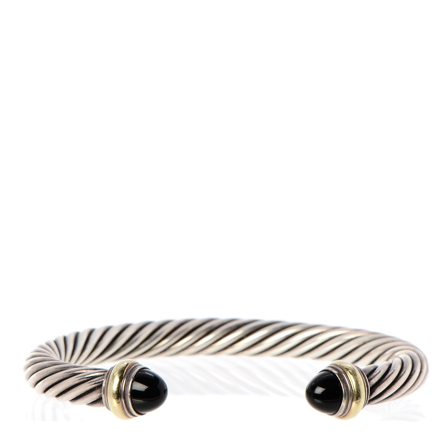 David Yurman Sterling Silver 14K Yellow Gold Black Onyx 7mm Cable Classics Bracelet 1 of 5