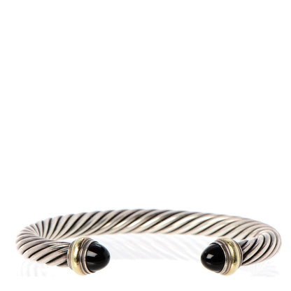 David Yurman Sterling Silver 14K Yellow Gold Black Onyx 7mm Cable Classics Bracelet 1 of 5