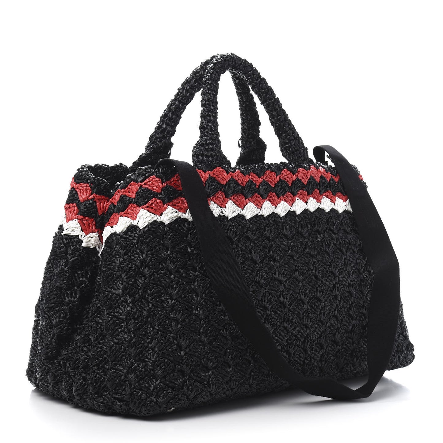 Raffia Crochet Colorblock Large Giardiniera Tote Black Fuoco
