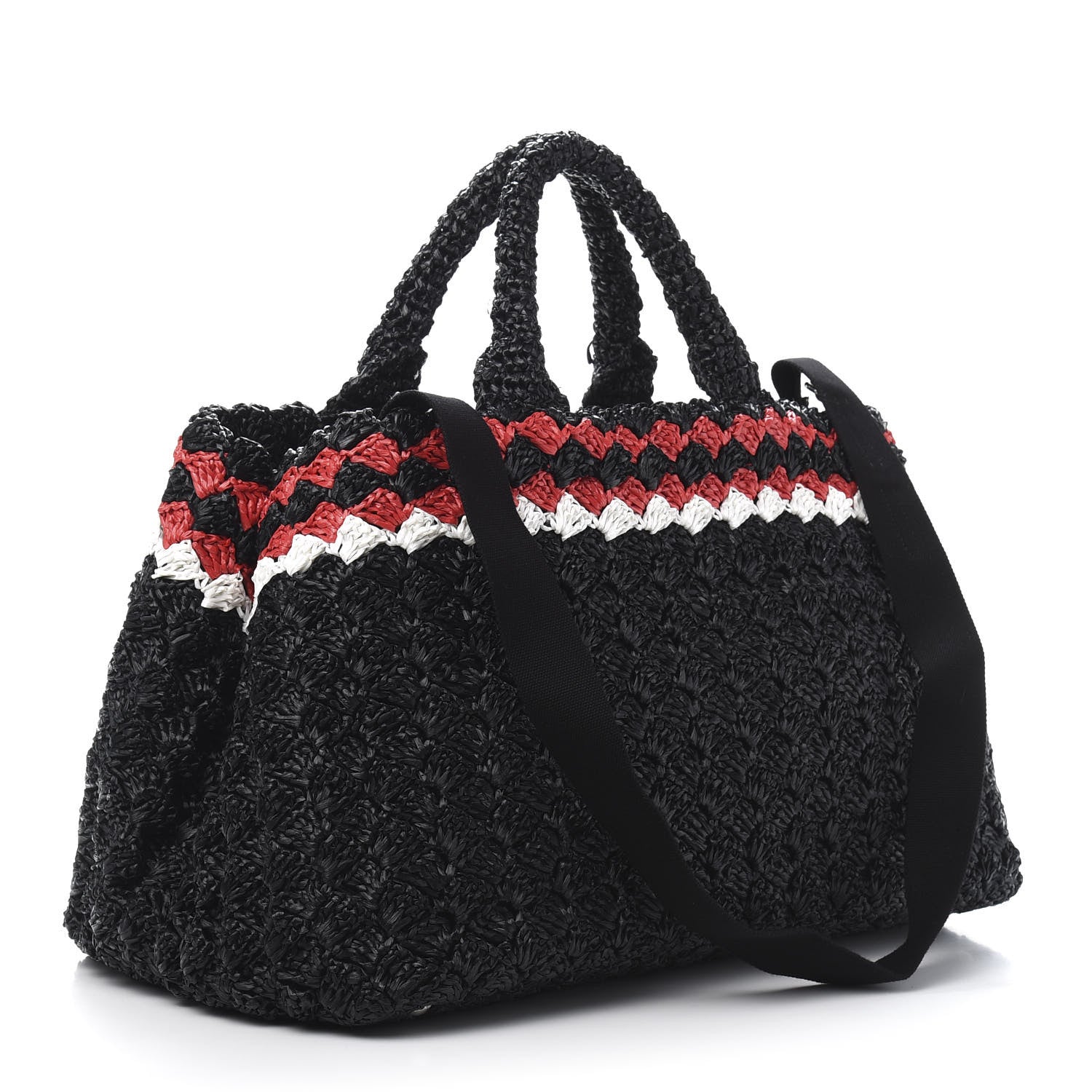 Prada Raffia Crochet Colorblock Large Giardiniera Tote Black Fuoco 3 of 13