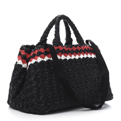 Prada Raffia Crochet Colorblock Large Giardiniera Tote Black Fuoco 3 of 13