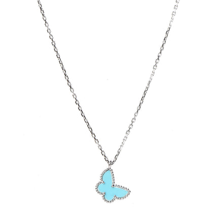 Van Cleef & Arpels 18K White Gold Turquoise Sweet Alhambra Butterfly Pendant Necklace 4 of 7