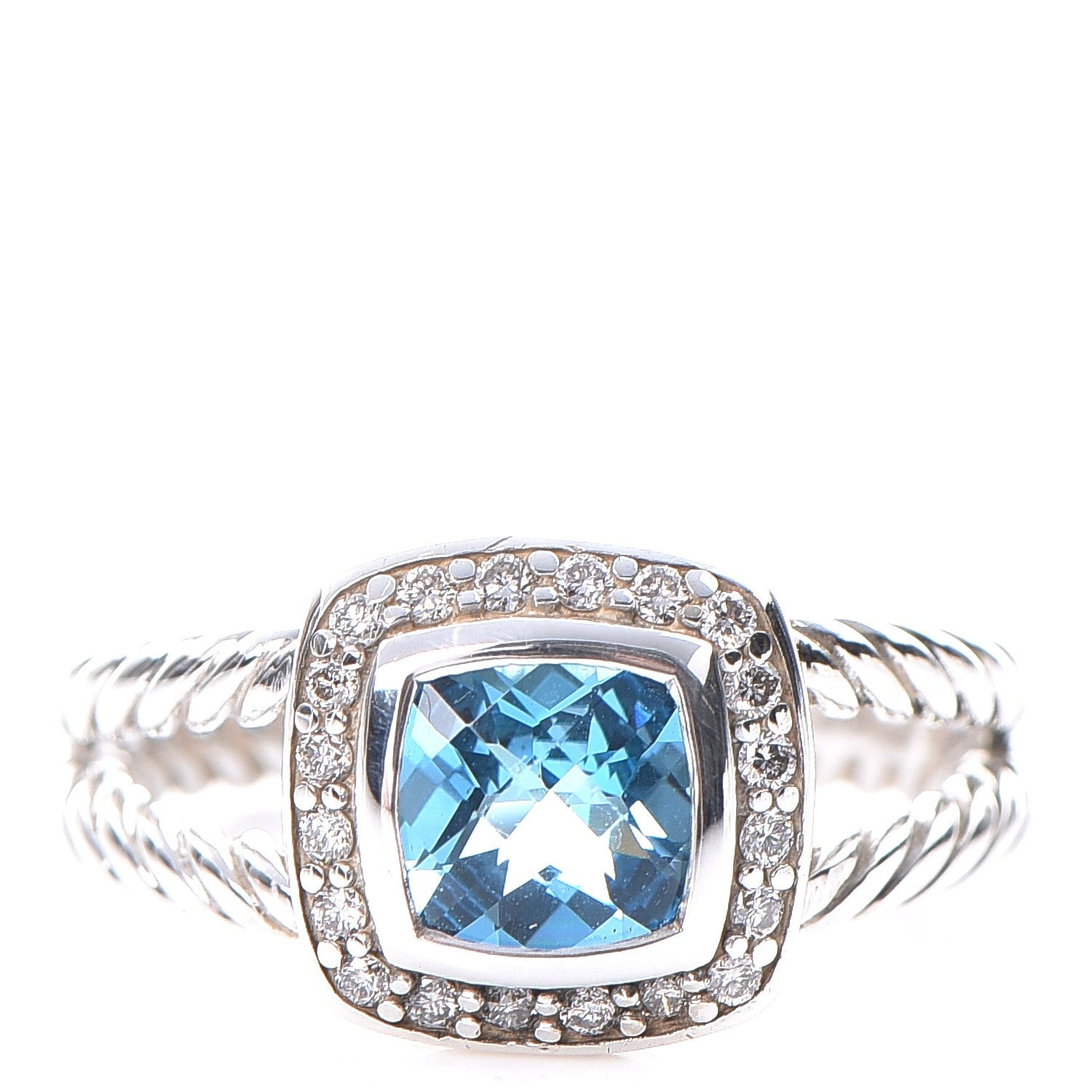 David Yurman Sterling Silver Diamond Blue Topaz 7mm Petite Albion Ring 54 6.75 1 of 5