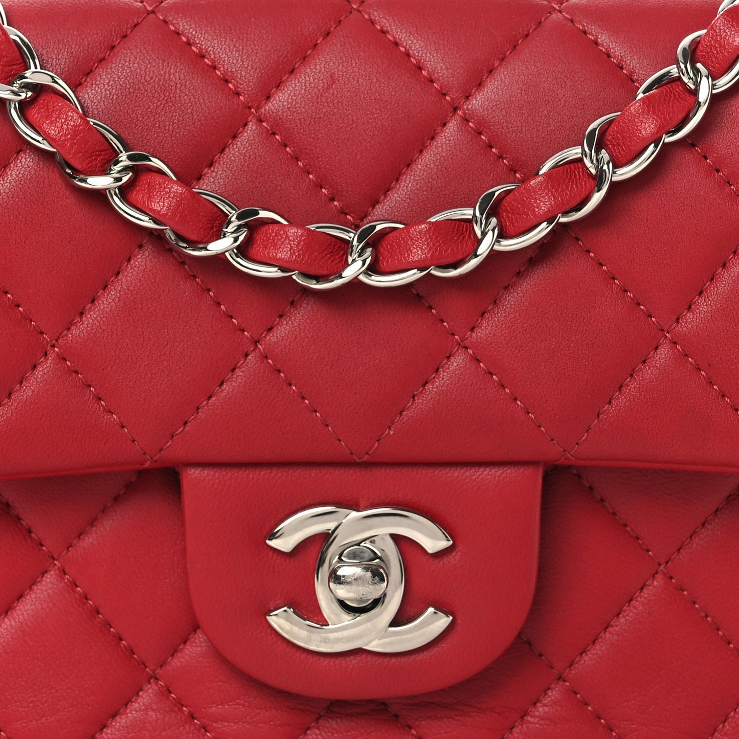Lambskin Quilted Mini Rectangular Flap Red