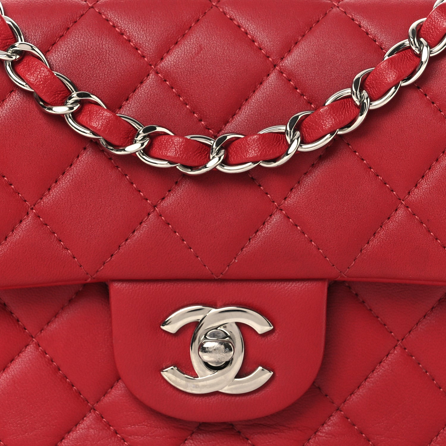 Chanel Lambskin Quilted Mini Rectangular Flap Red 8 of 13