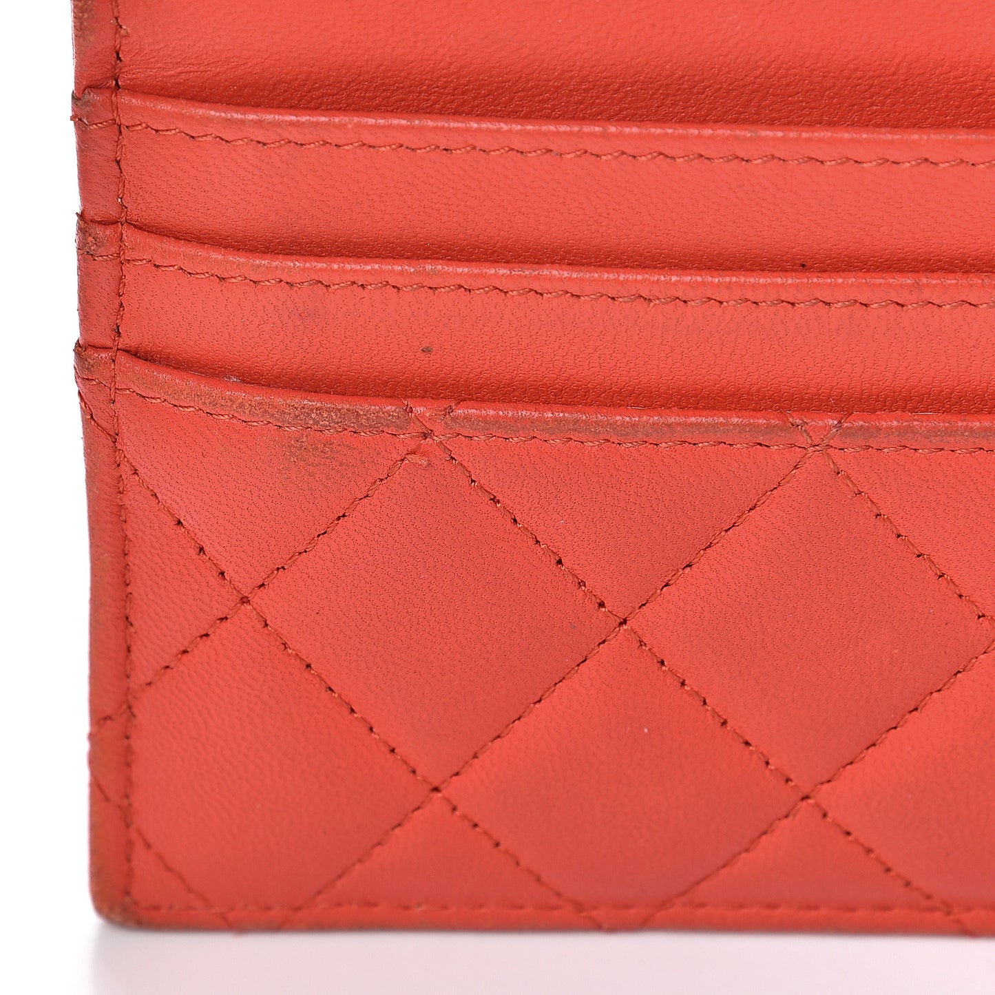 Lambskin Quilted Zip Card Holder Red