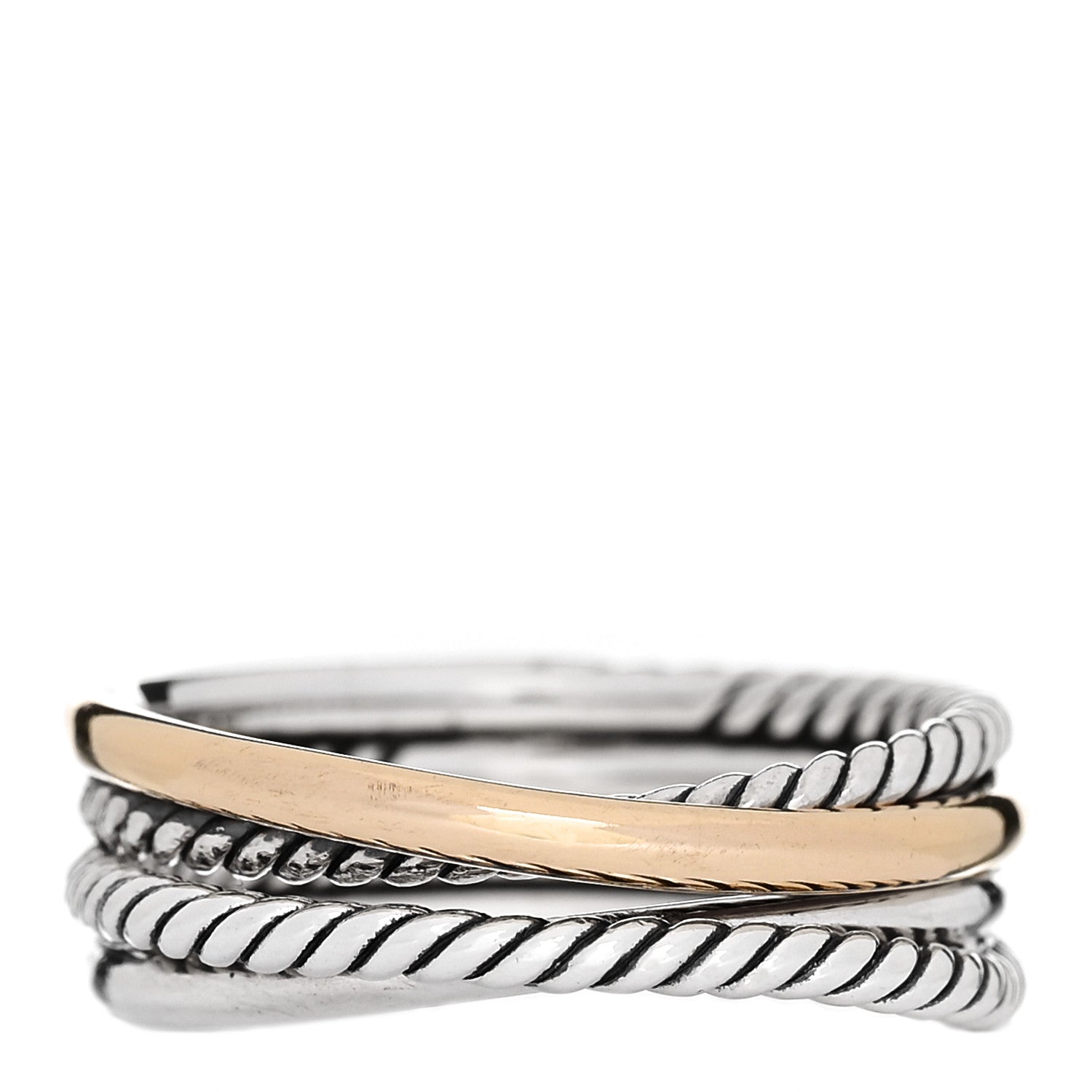 David Yurman Sterling Silver 18K Yellow Gold Narrow Crossover Ring 53 6.5 1 of 5