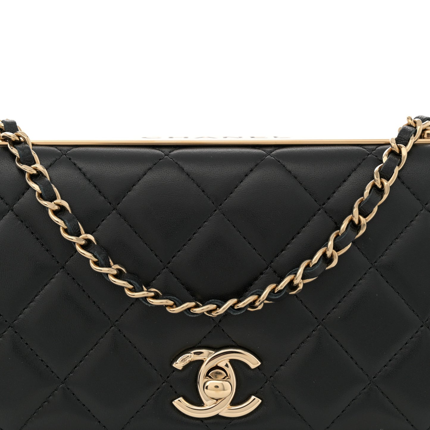 Lambskin Quilted Trendy CC Wallet On Chain WOC Black