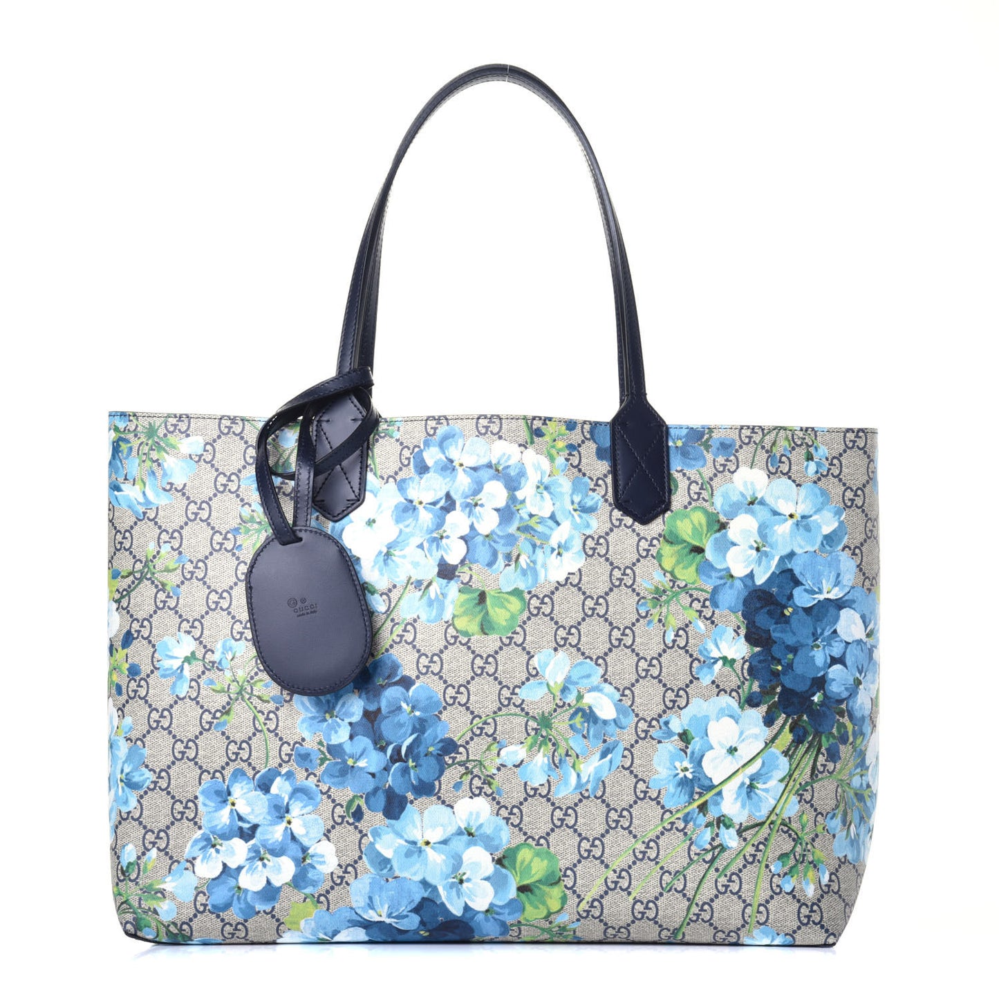 GG Supreme Monogram Blooms Medium Reversible Tote Beige Blue Navy