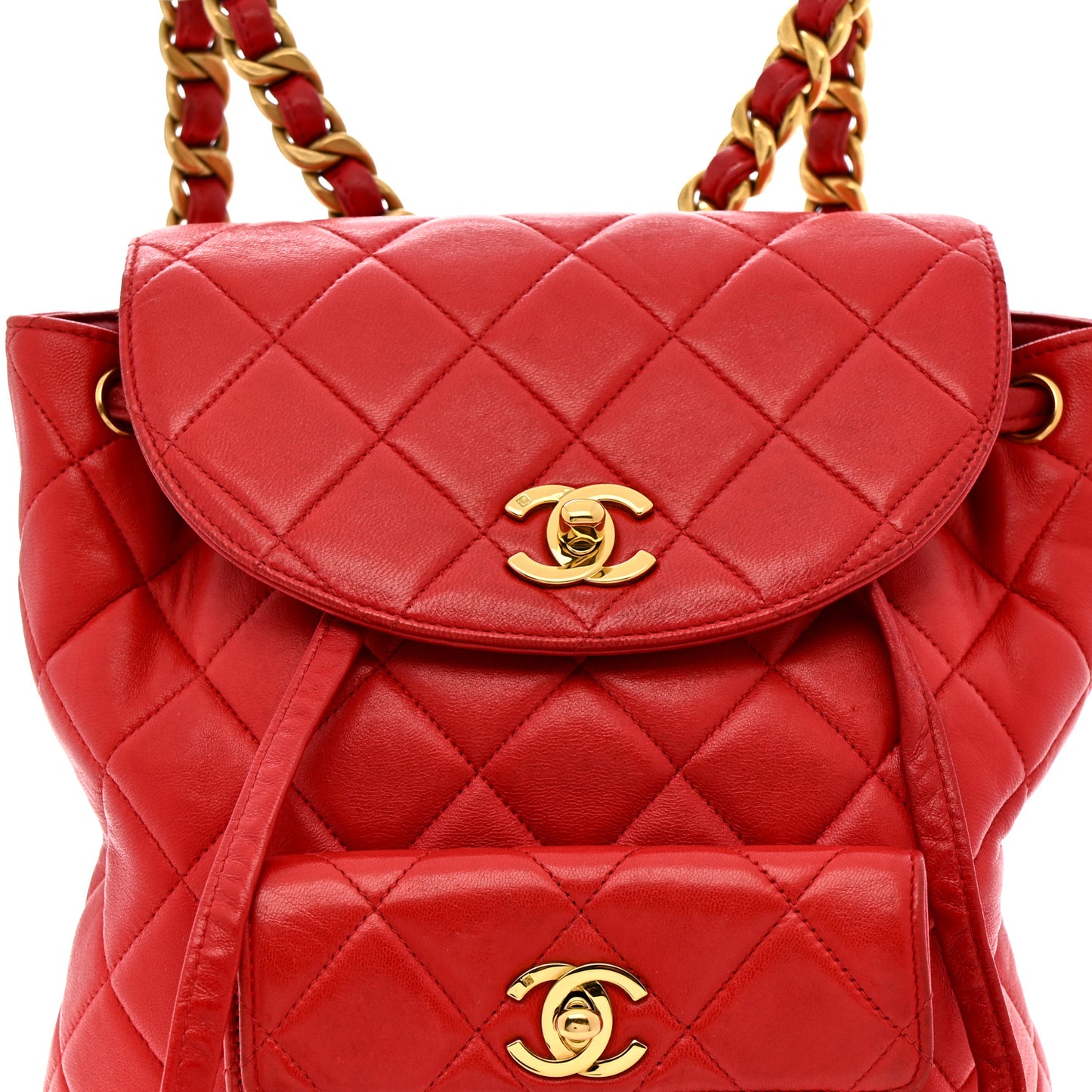Lambskin Quilted Backpack Red