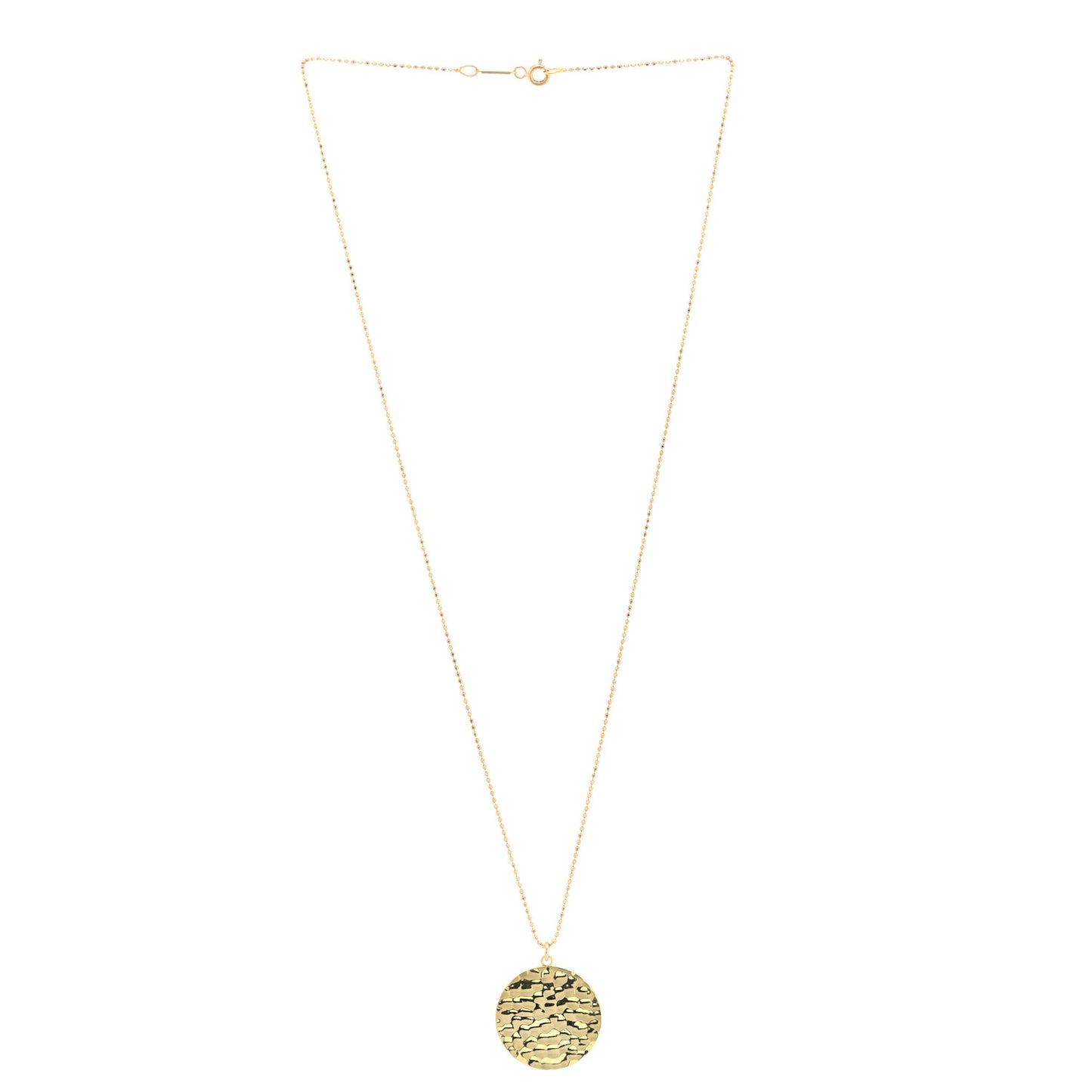 18K Yellow Gold Hammered Disc Pendant Necklace