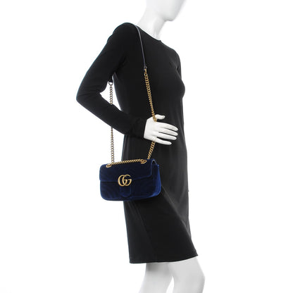 Gucci Velvet Matelasse Mini GG Marmont Shoulder Bag Cobalt Blue 2 of 7