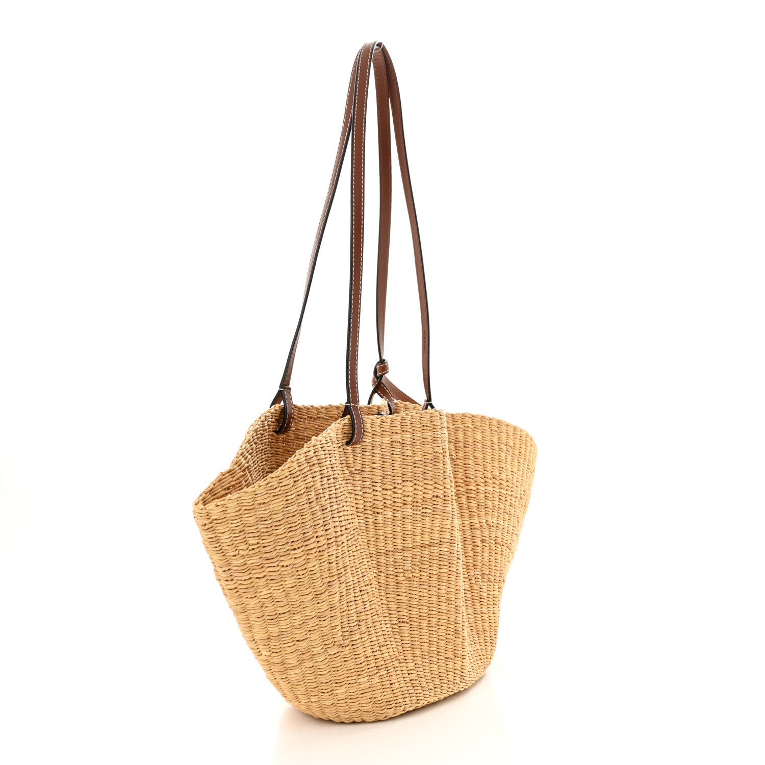 Loewe Calfskin Raffia Paulas Ibiza Small Shell Basket Tote Bag Natural Tan 3 of 9
