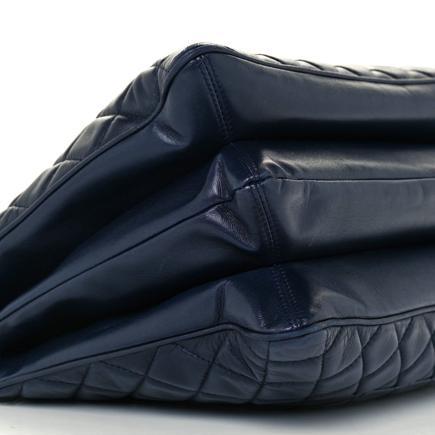 Lambskin Quilted Accordion Shopping Tote Navy