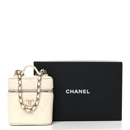 Chanel Caviar Quilted Small Handle With Care Vanity Case With Chain White 10 of 10