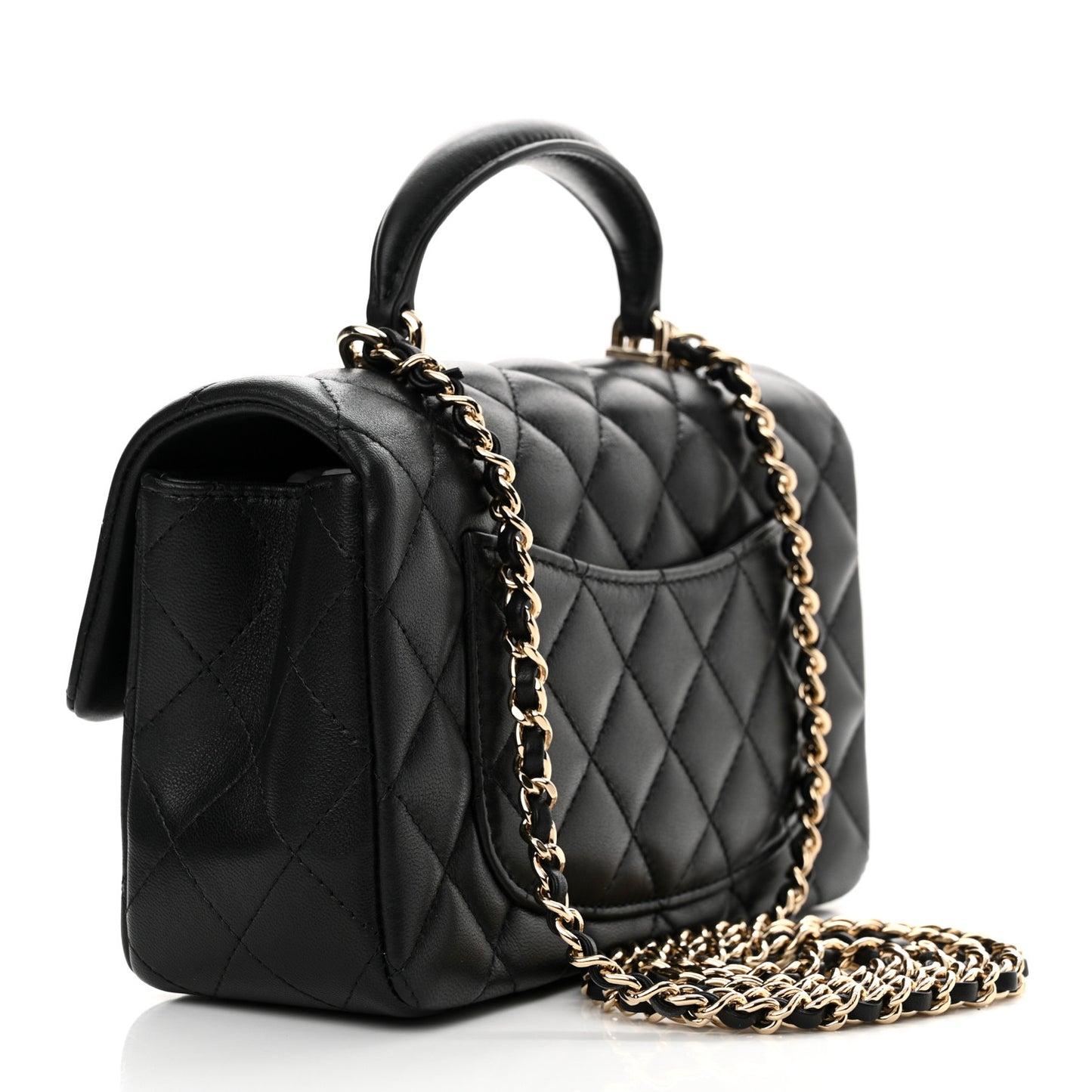 Lambskin Quilted Mini Top Handle Rectangular Flap Black