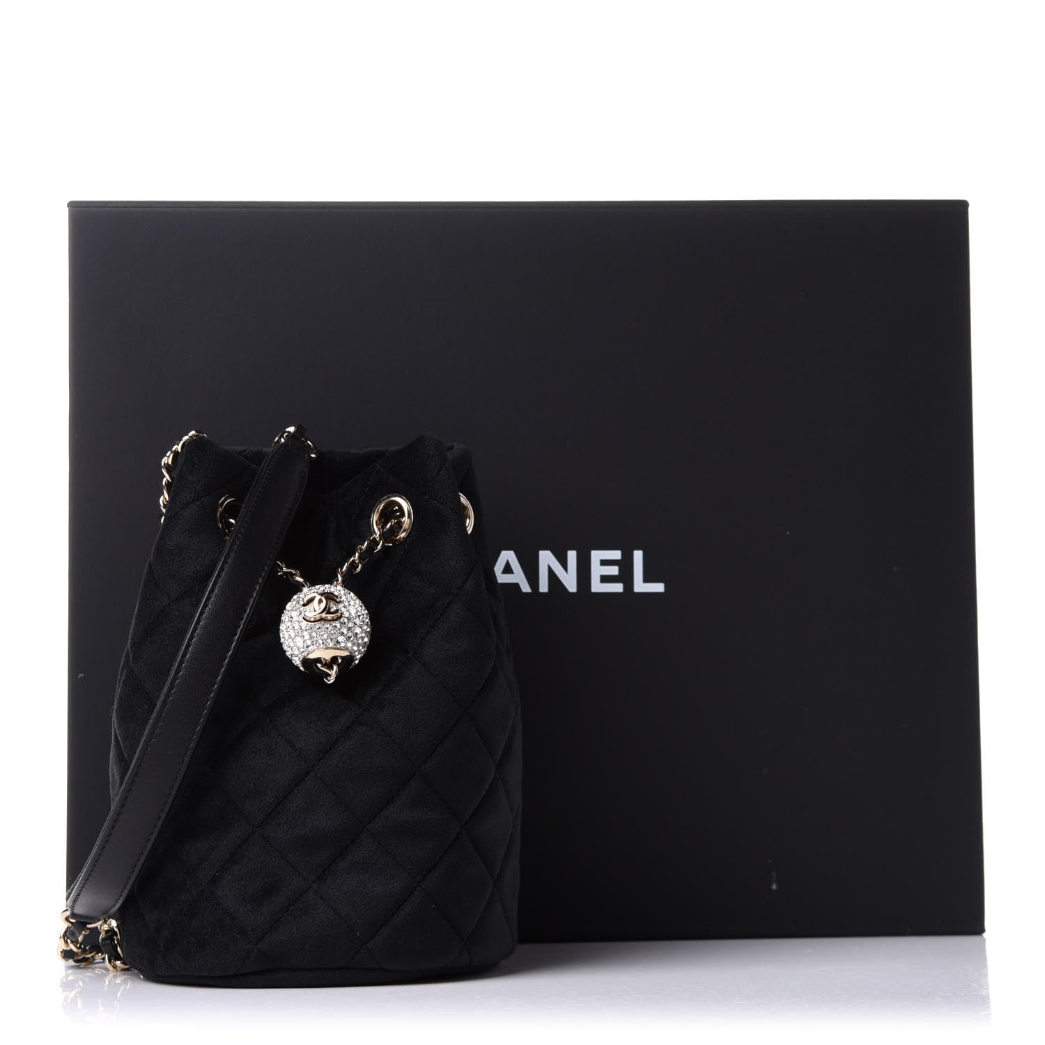 Chanel Velvet Quilted Pearl Crush Drawstring Bag Black 10 of 10