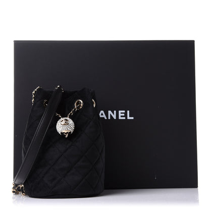 Chanel Velvet Quilted Pearl Crush Drawstring Bag Black 10 of 10
