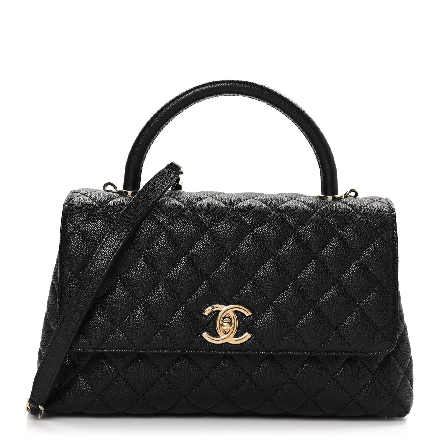 Caviar Quilted Small Coco Handle Flap Black