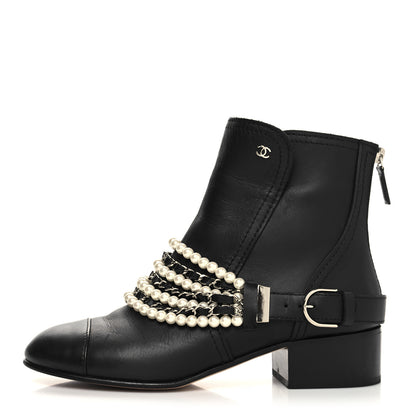 Chanel Calfskin Pearl Cap Toe Short Boots 39 Black 1 of 7