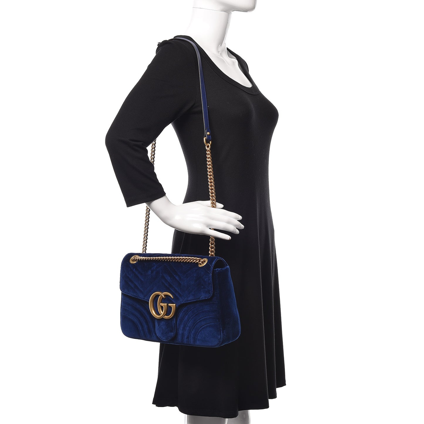 Velvet Matelasse Medium GG Marmont Shoulder Bag Cobalt Blue