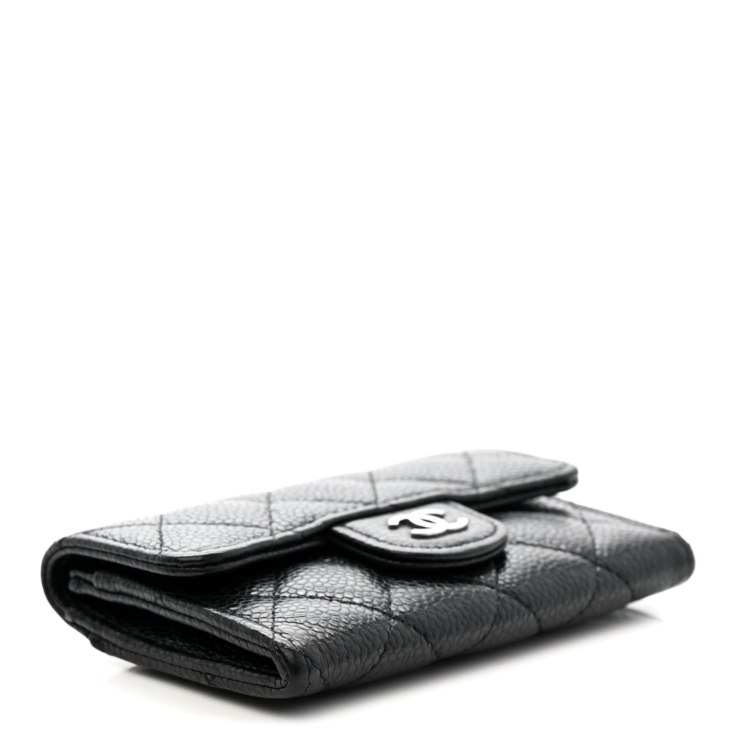 Caviar Quilted Flap Card Holder Wallet Black
