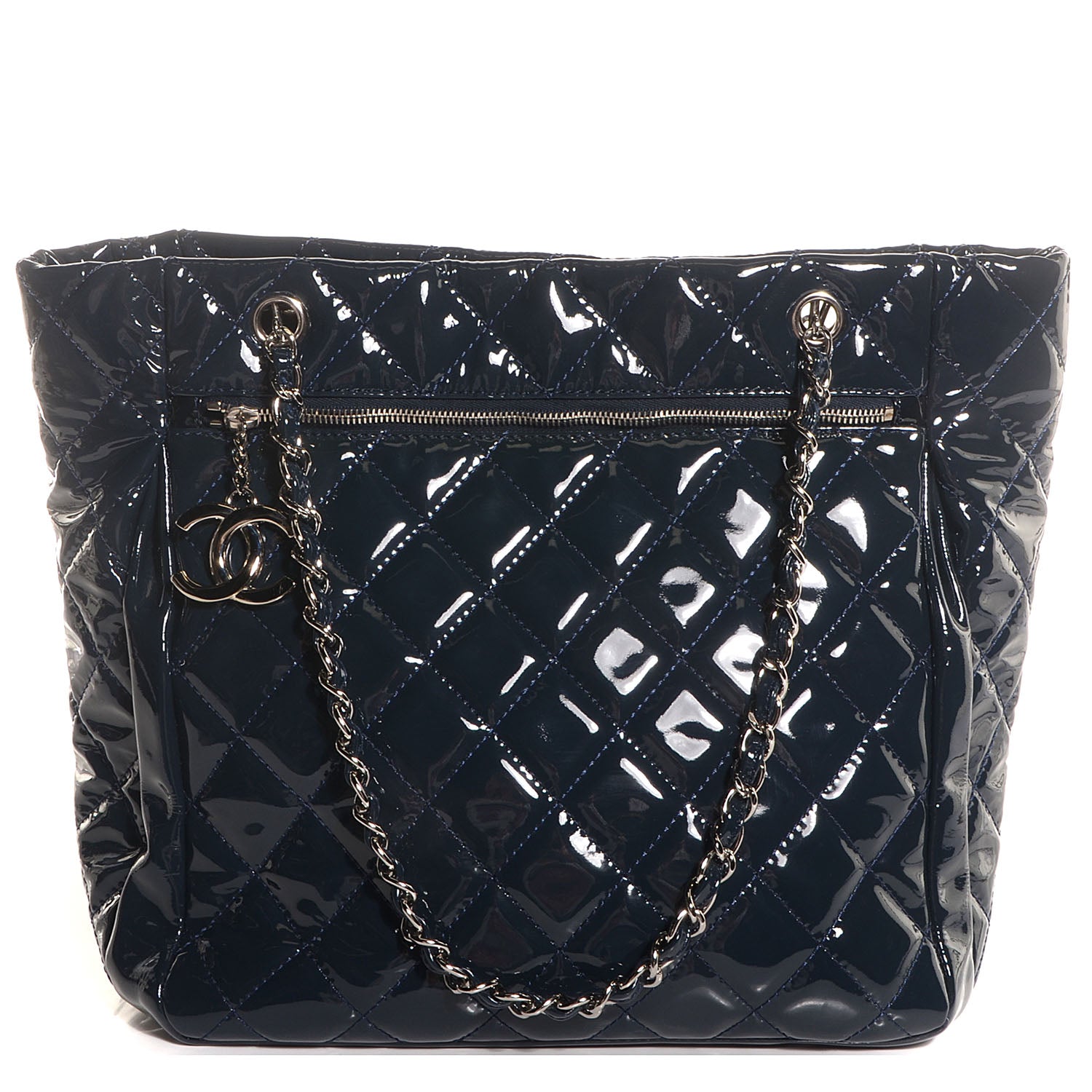 Chanel Patent Quilted Chic and Glitter Large Tote Navy Blue 1 of 7