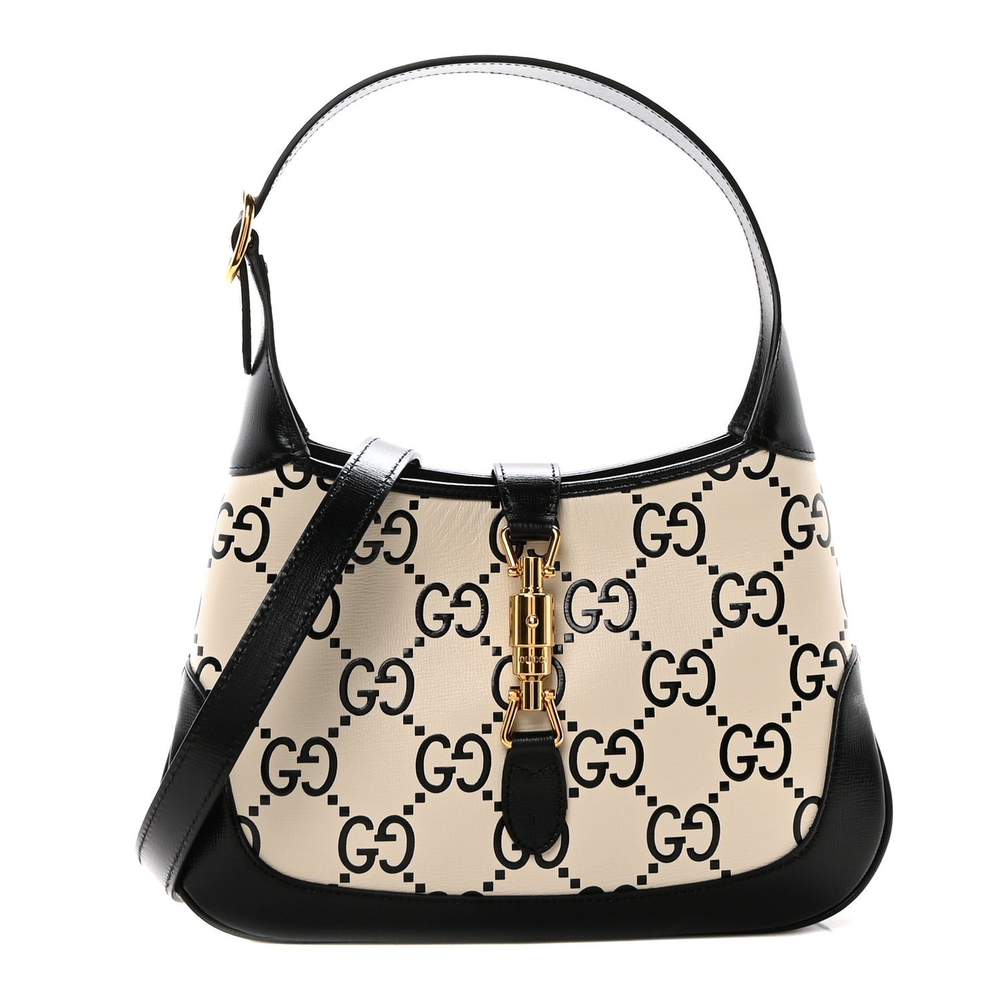 Azalea Calfskin GG Monogram Bi-Color Debossed Small Jackie 1961 Hobo Mystic White Black