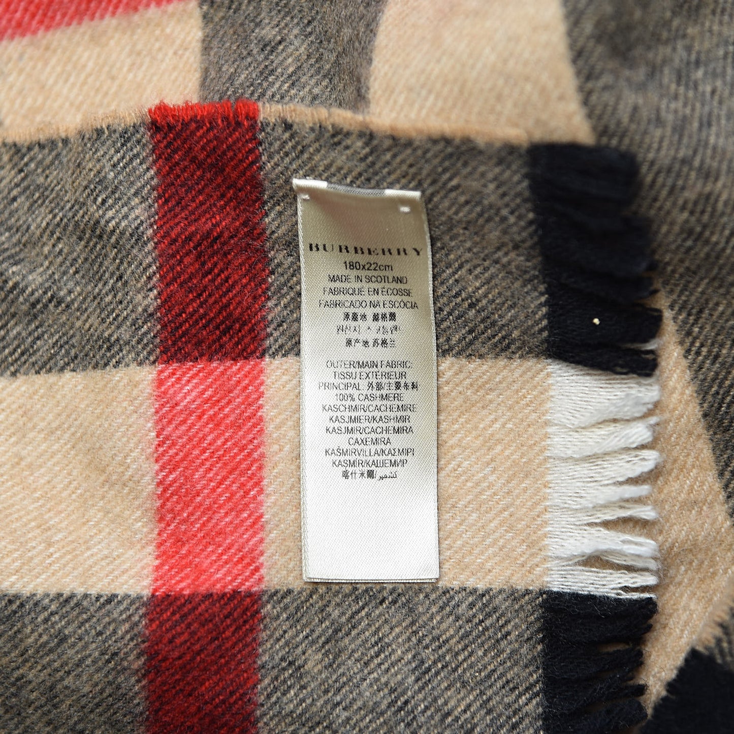 Cashmere Mega Check Fringe Scarf Camel