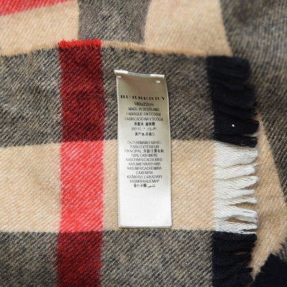 Burberry Cashmere Mega Check Fringe Scarf Camel 5 of 5