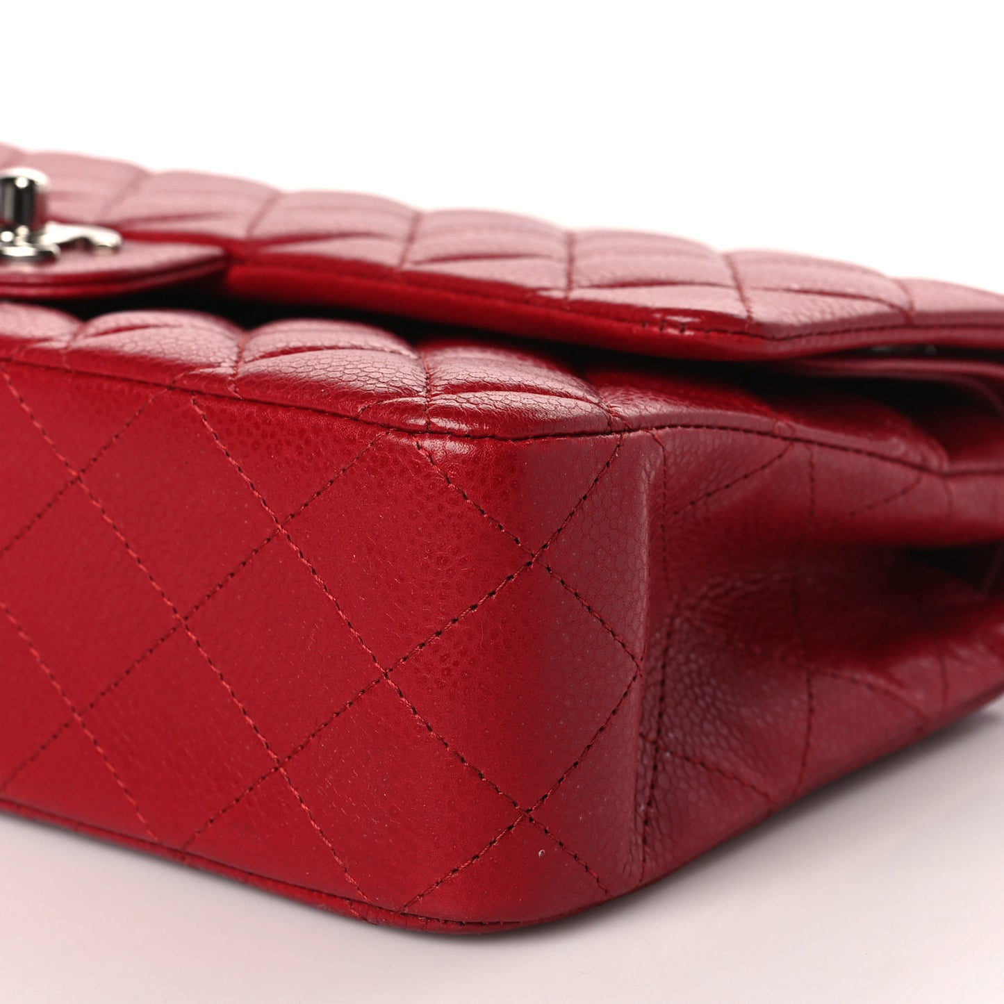 Caviar Quilted Medium Double Flap Red