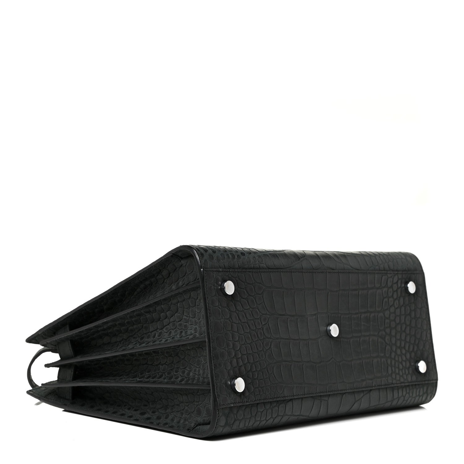 Saint Laurent Calfskin Crocodile Embossed Small Sac De Jour Dusty Black 4 of 18