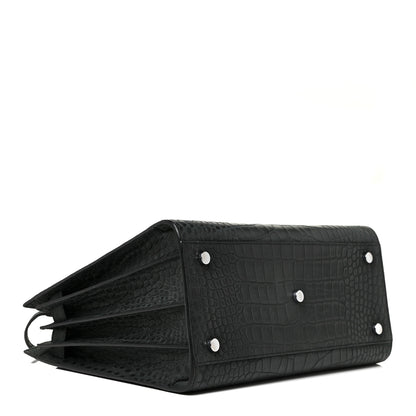 Saint Laurent Calfskin Crocodile Embossed Small Sac De Jour Dusty Black 4 of 18