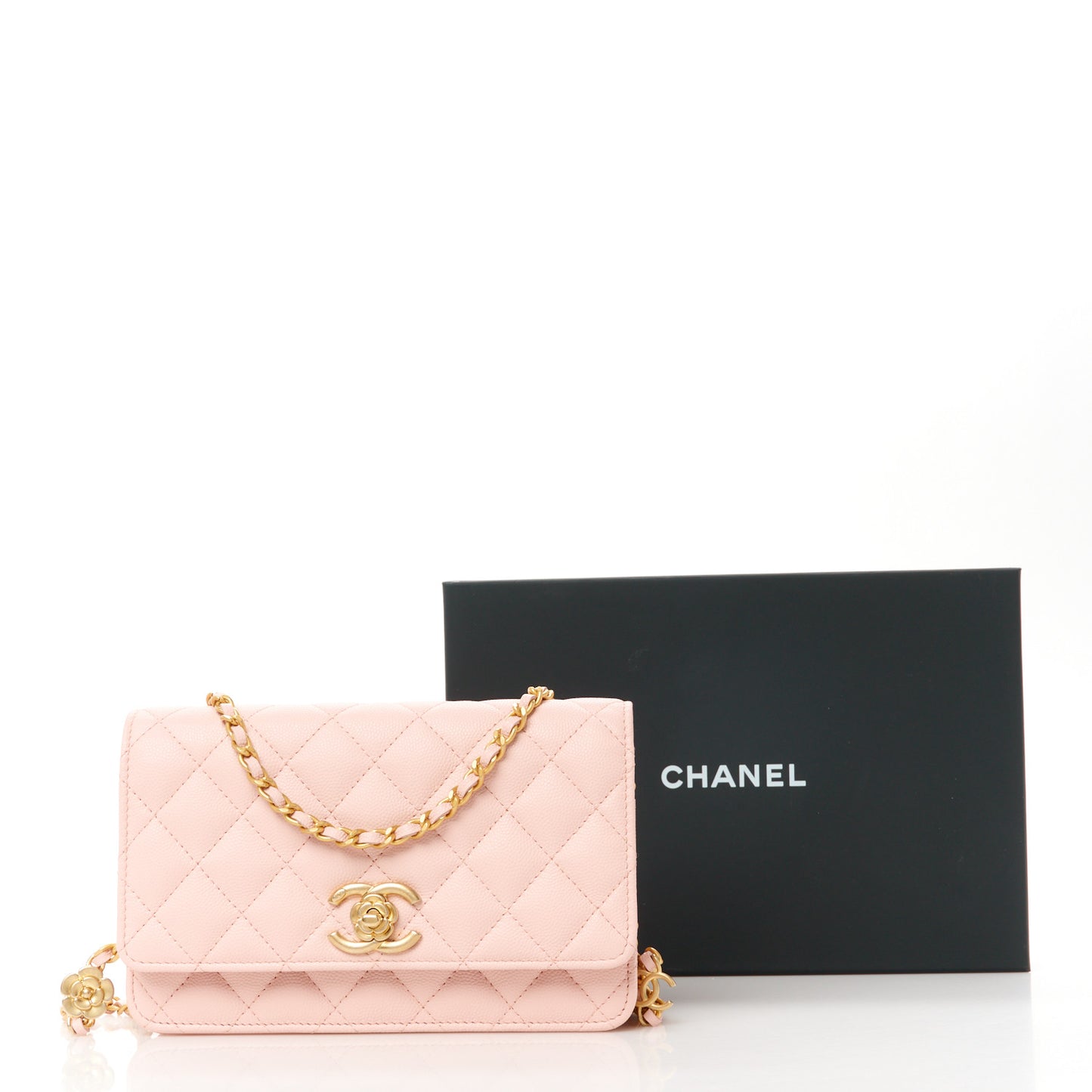 Caviar Quilted Camellia Wallet On Chain WOC Light Pink