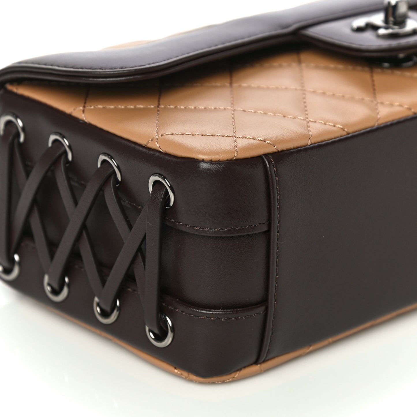 Calfskin Quilted Small Coco Corset Flap Brown Beige