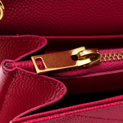 Saint Laurent Grain De Poudre Matelasse Chevron Monogram Chain Wallet Lipstick Fuchsia 13 of 15