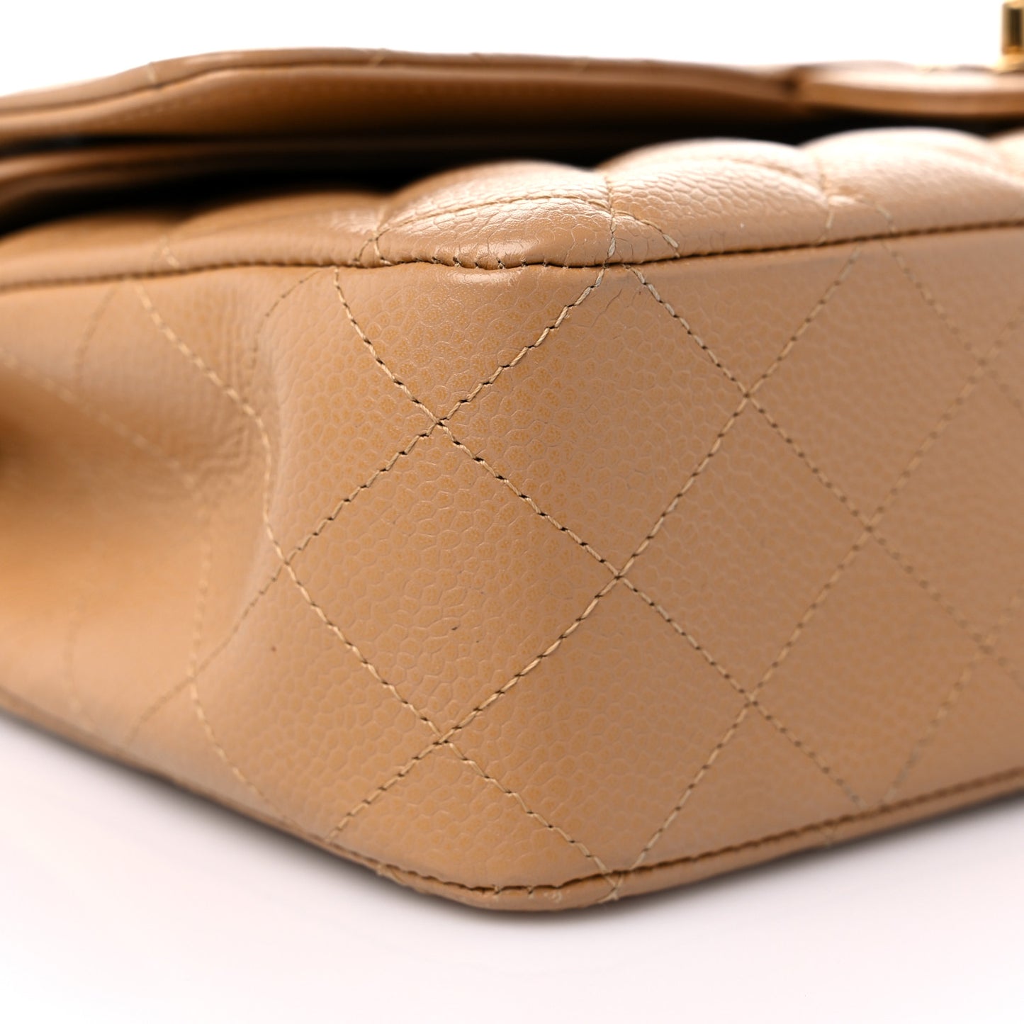 Caviar Quilted Medium Double Flap Beige
