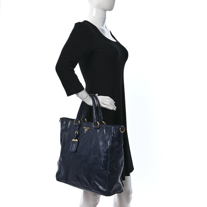 Prada Vitello Shine Shopping Satchel Navy 2 of 13