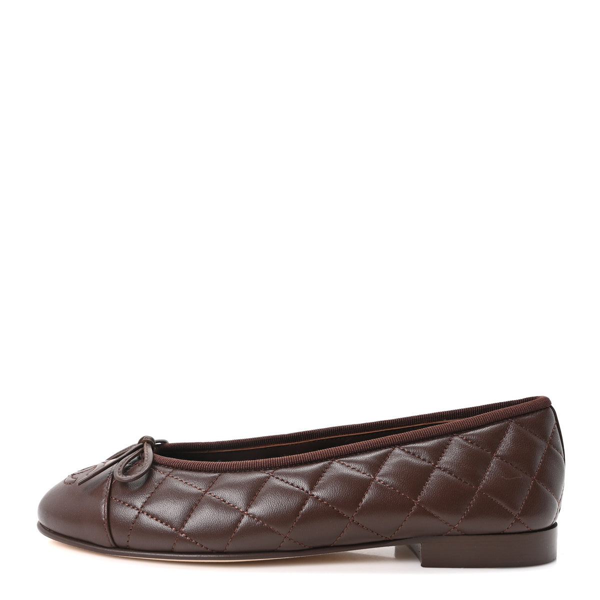 Lambskin Quilted CC Cap Toe Ballerina Flats 36 Dark Brown