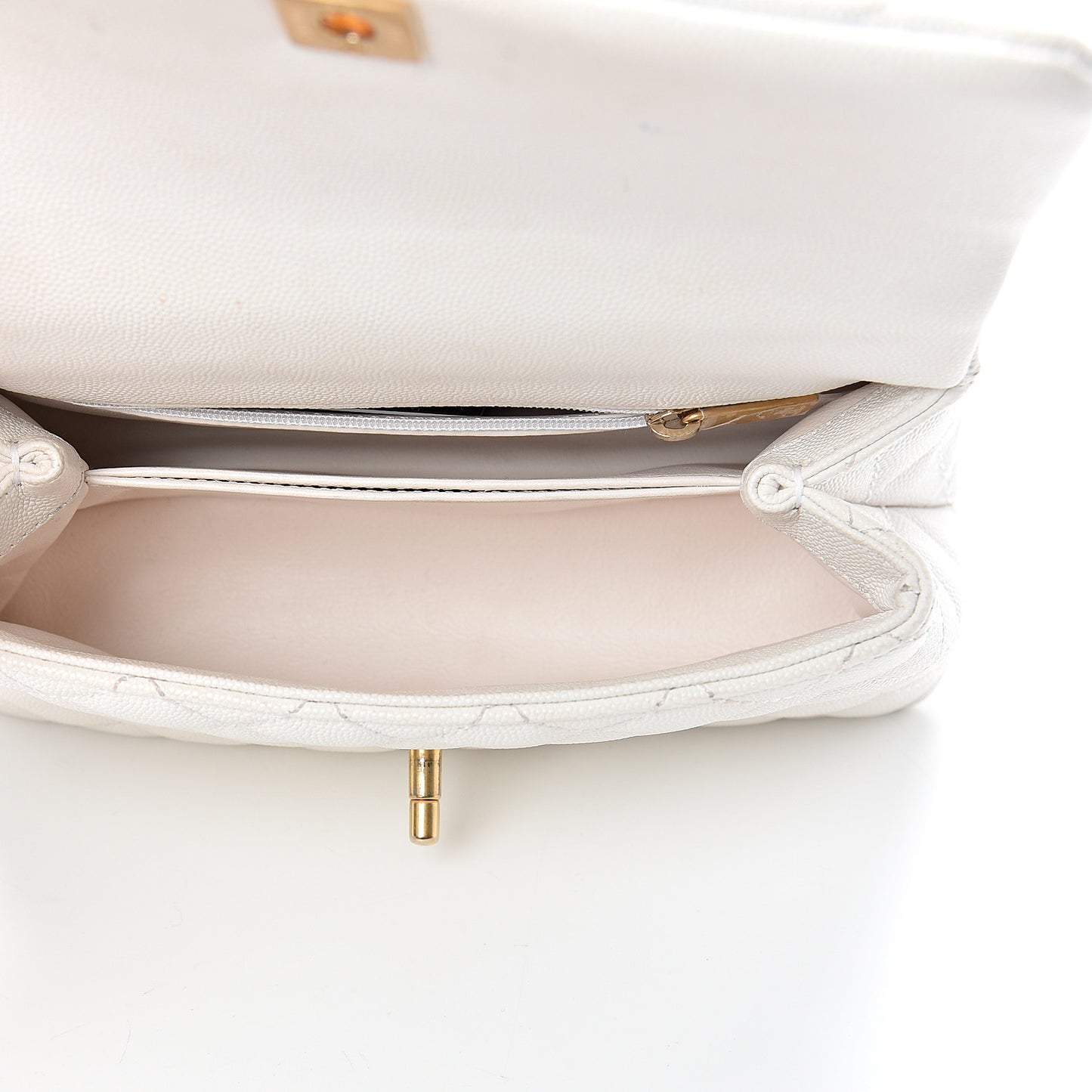 Caviar Lizard Quilted Mini Coco Handle Flap White