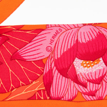 Hermes Silk Fleurs De Lotus Twilly Corail 3 of 4