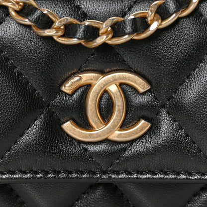 Chanel Lambskin Quilted Pearl Crown Clutch With Chain Black 12 of 14