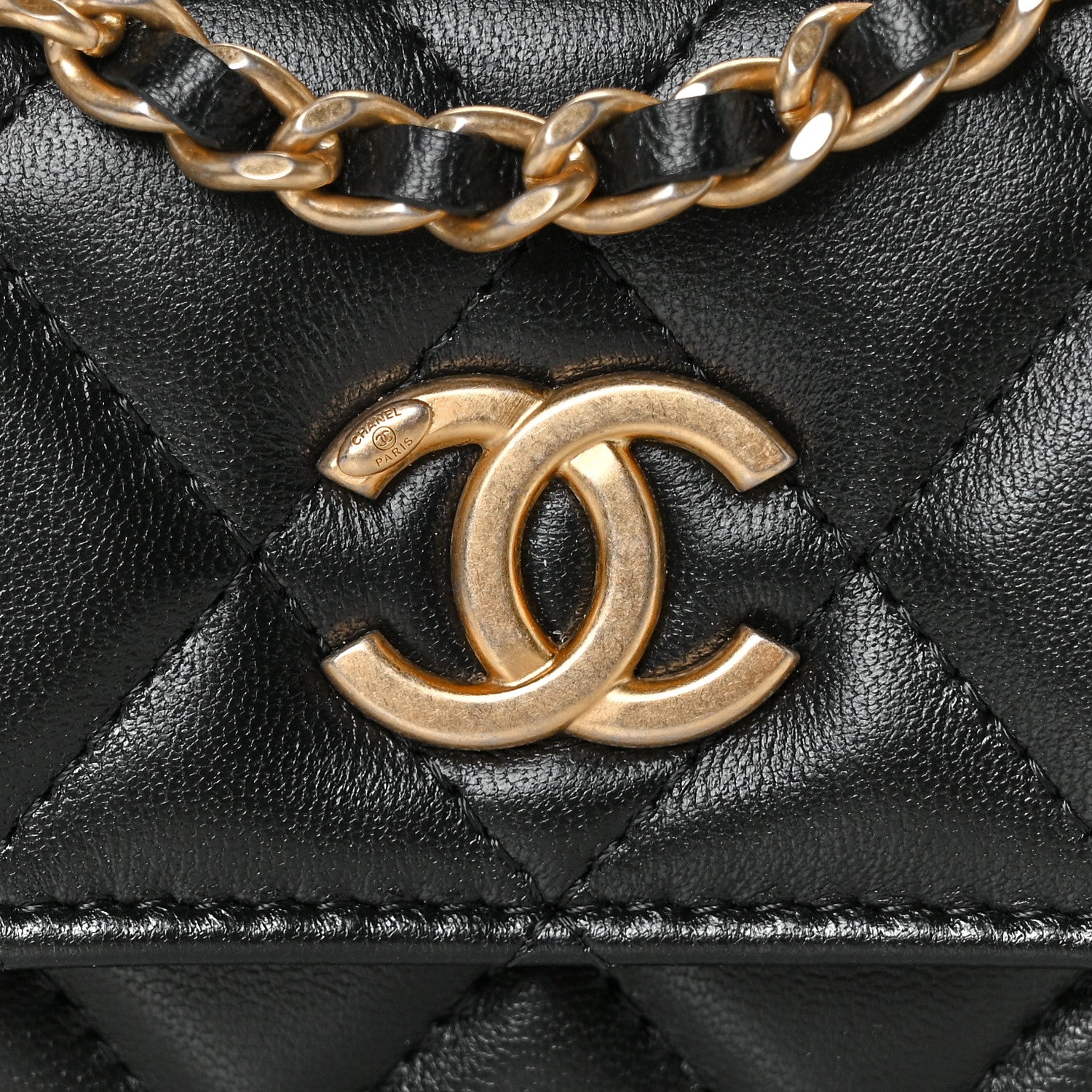 Chanel Lambskin Quilted Pearl Crown Clutch With Chain Black 12 of 14