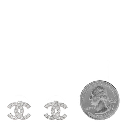 Chanel Crystal Mini Timeless CC Earrings Silver 2 of 5
