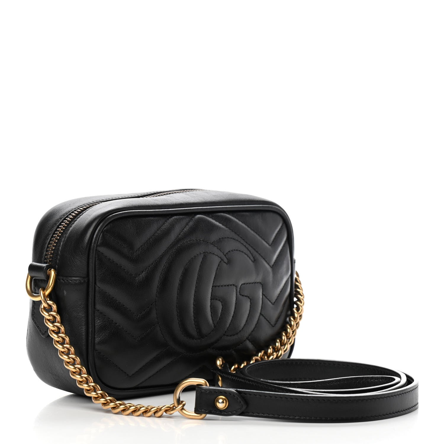 Gucci Calfskin Matelasse Mini GG Marmont Chain Shoulder Bag Black 2 of 10